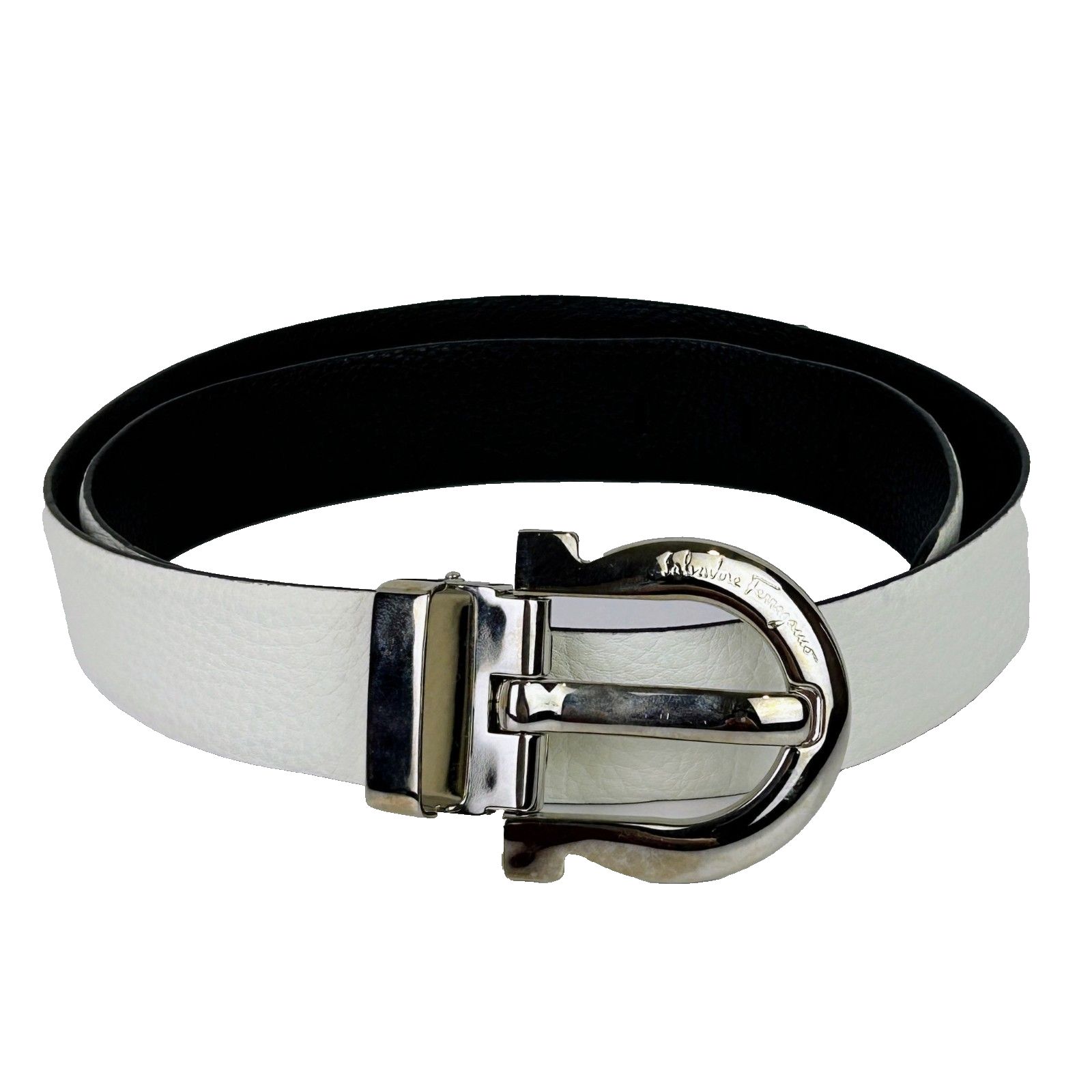 Salvatore Ferragamo Cream Leather Belt Made In Italy Luxury Designer 32 - 33.75"